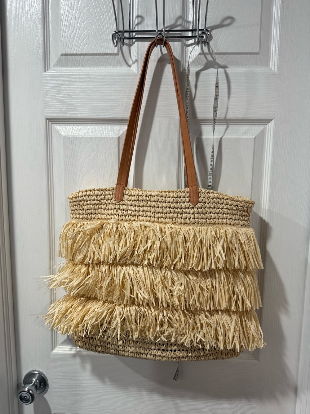 Universal Thread Natural Straw Fringe Tote with Tan straps, boho, beach